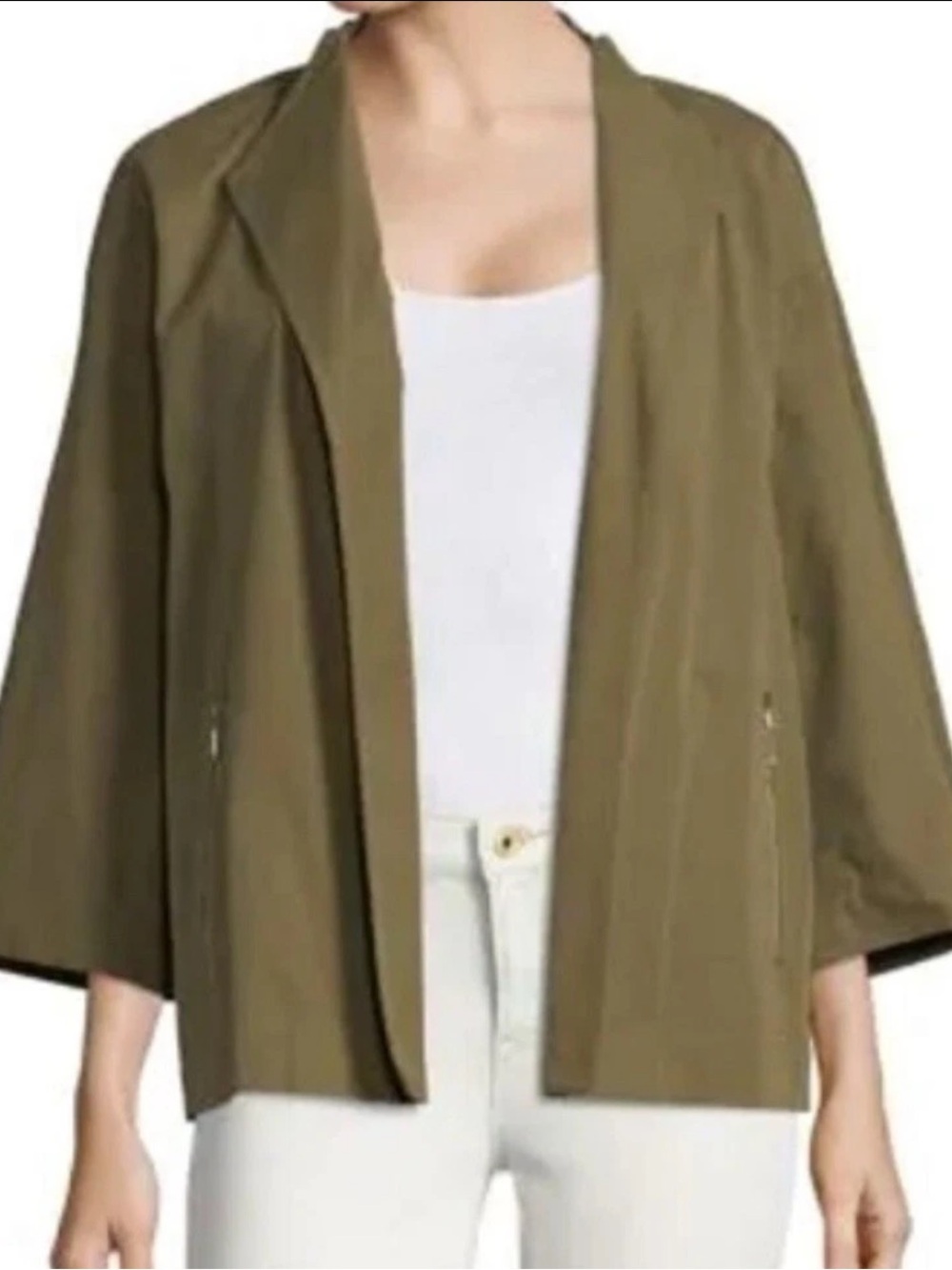 Lafayette 148 Olive Green Adam Swing Wool Coat Jacket Size L